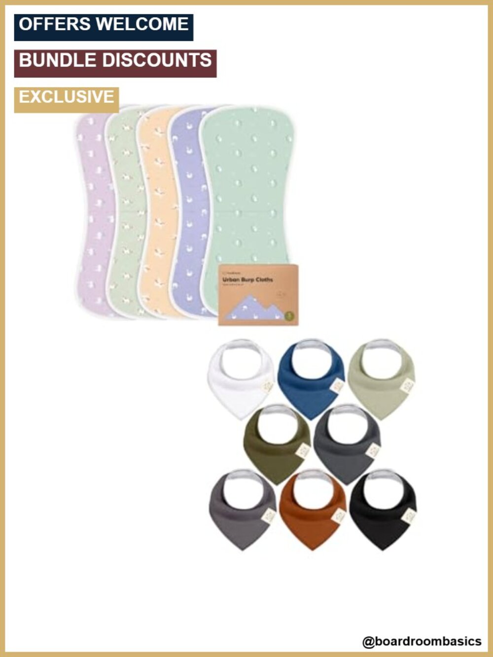 5-Pack Burp Cloths and 8-Pack Bandana Bibs Set for Babies